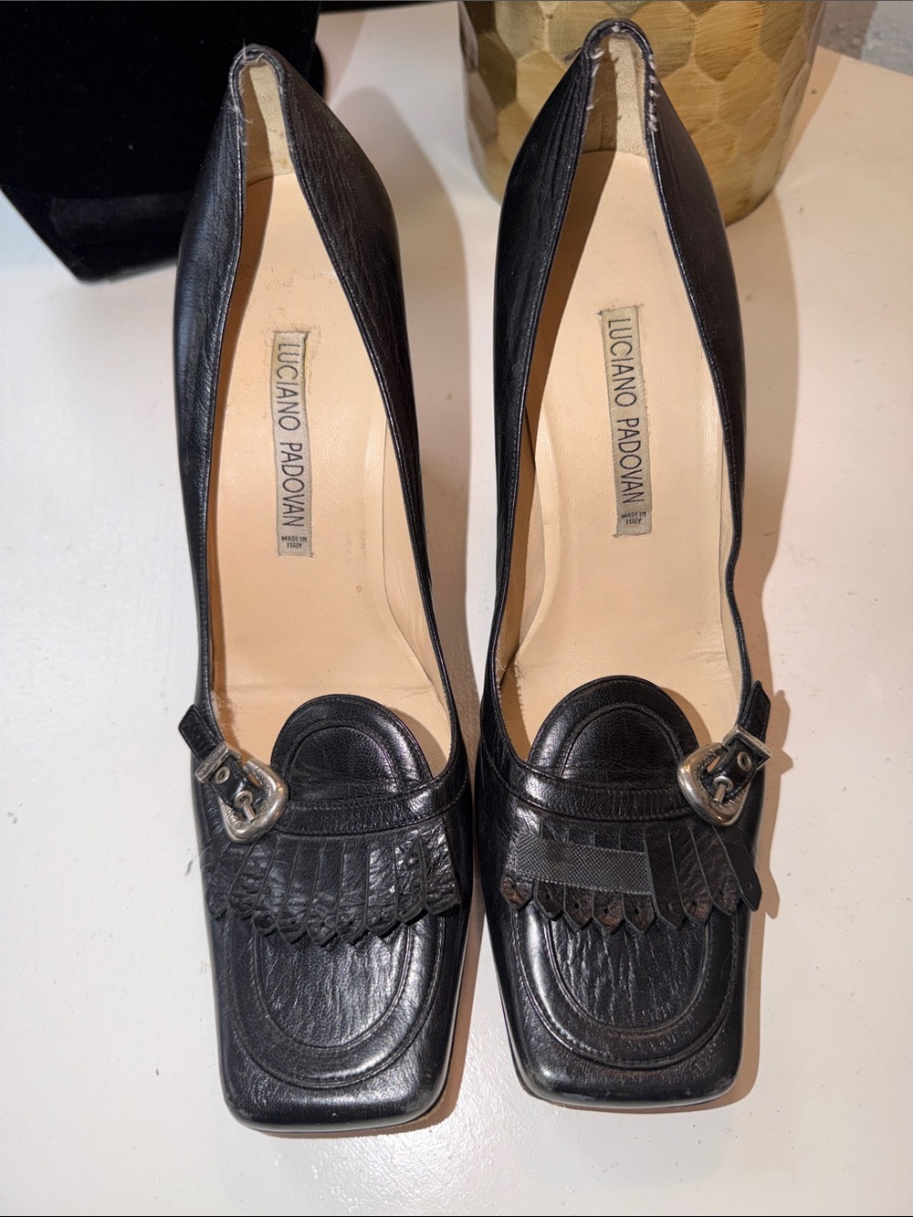 Luciano Padovan Black Leather loafer Heels